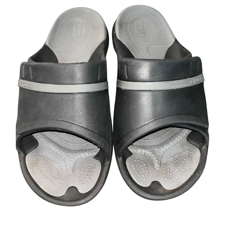 Crocs Dual Comfort Adjustable Slide Sandals Mens 11 Black Grey Slip On Shoes